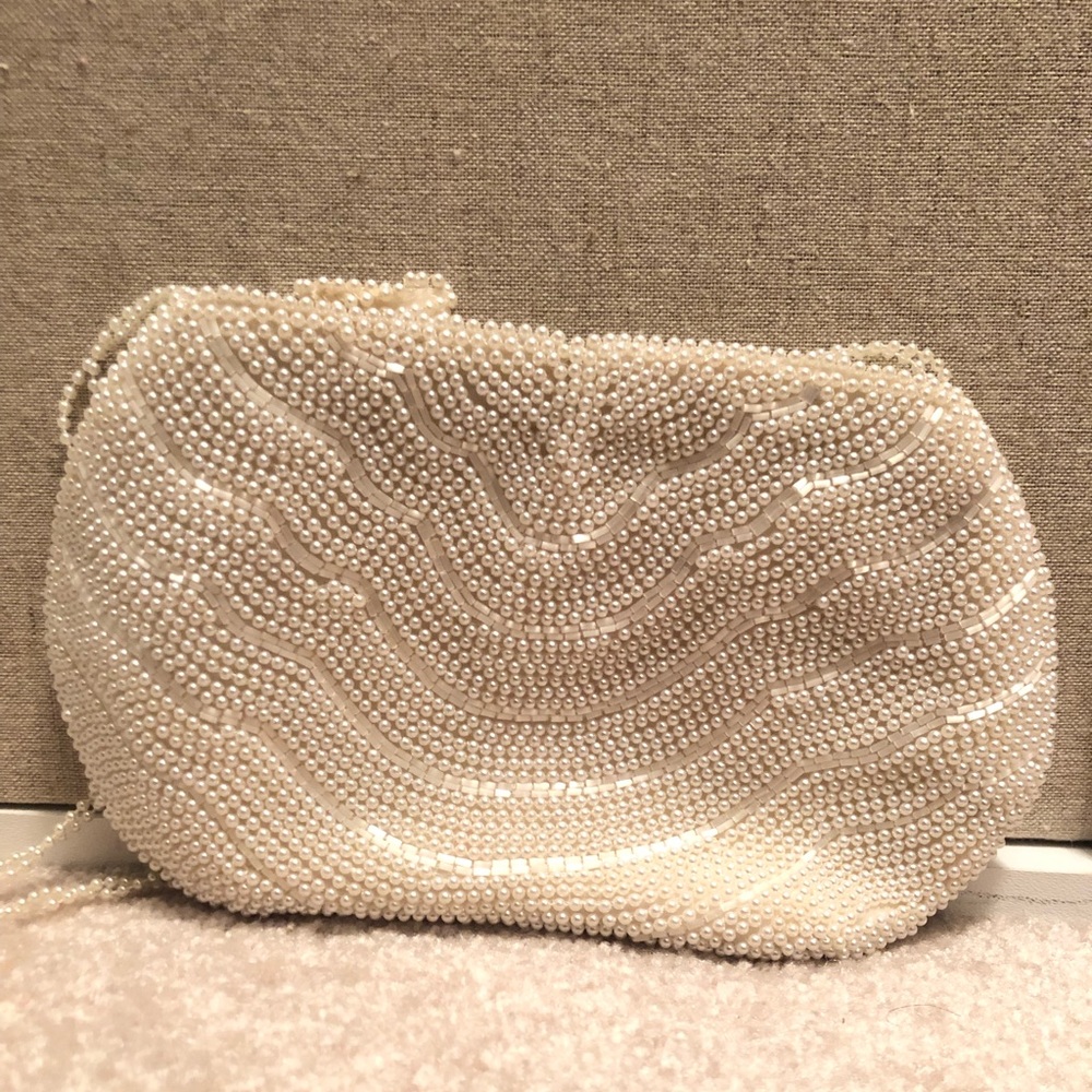 Off white/ ivory beaded clutch